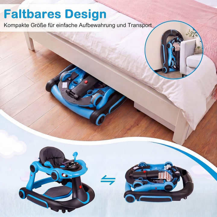 COSTWAY 7 in 1 Lauflernhilfe mit Verdeck, Lauflerwagen mit einstellbarer Höhe & Geschwindigkeit, Bab