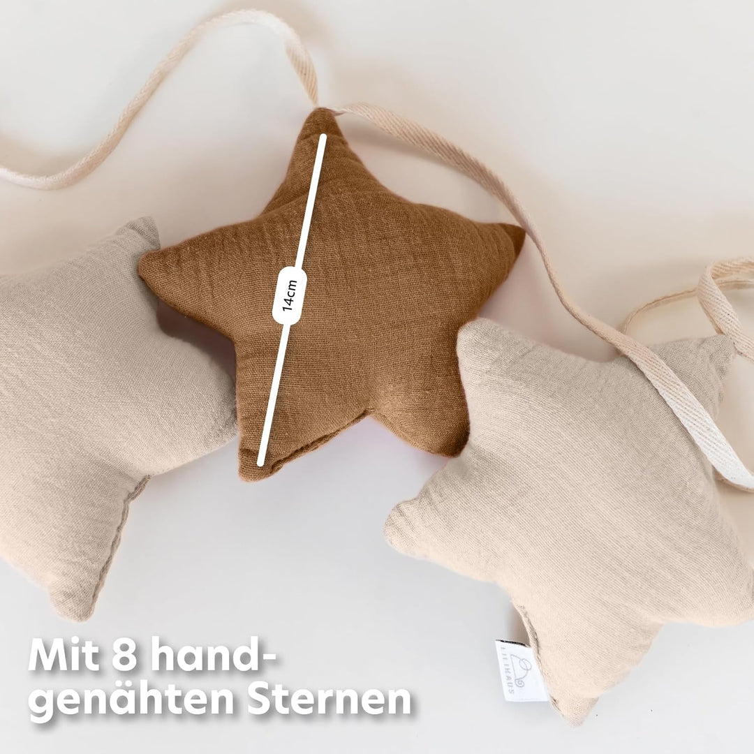 LILIMAUS Sternen Wimpelkette Stoff - 12 Farben - Kinderzimmer Deko - 100% Baumwolle Handmade - Musse