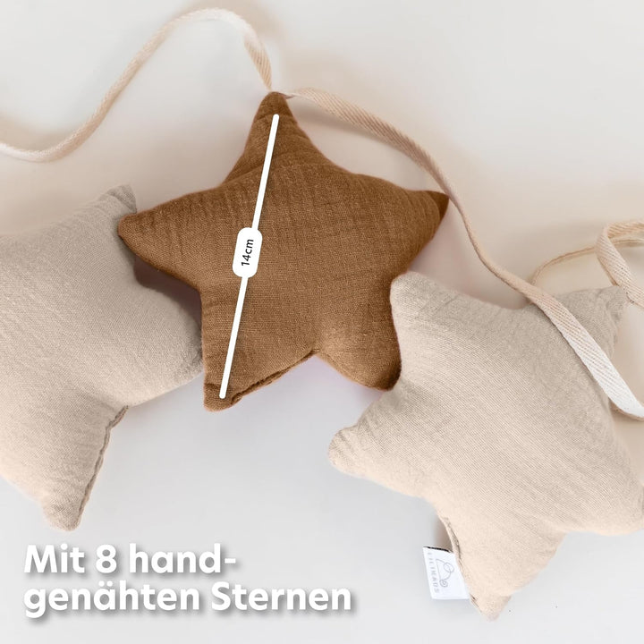 LILIMAUS Sternen Wimpelkette Stoff - 12 Farben - Kinderzimmer Deko - 100% Baumwolle Handmade - Musse