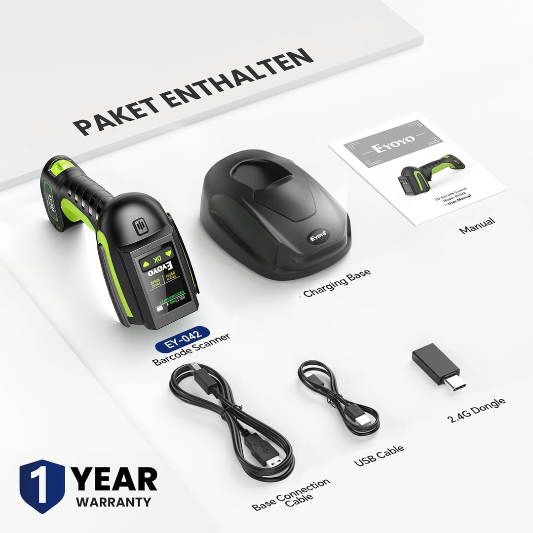 Eyoyo Industrieller Barcodescanner mit Display:3-in-1 wasserdichter,kabelloser 1D/2D Bluetooth-Barco