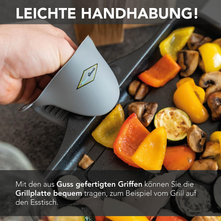MaxxGoods - Aluminiumguss Grillplatte komplett gerippt - 37,5x22,8x2,5cm - für Induktion &amp; alle gäng