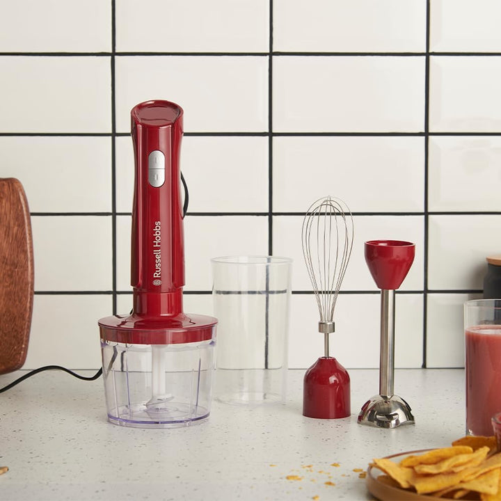 Russell Hobbs Stabmixer [3-in-1: Mixer,Schneebesen & Zerkleinerer/Pürierstab] Desire Red (600ml Mixb