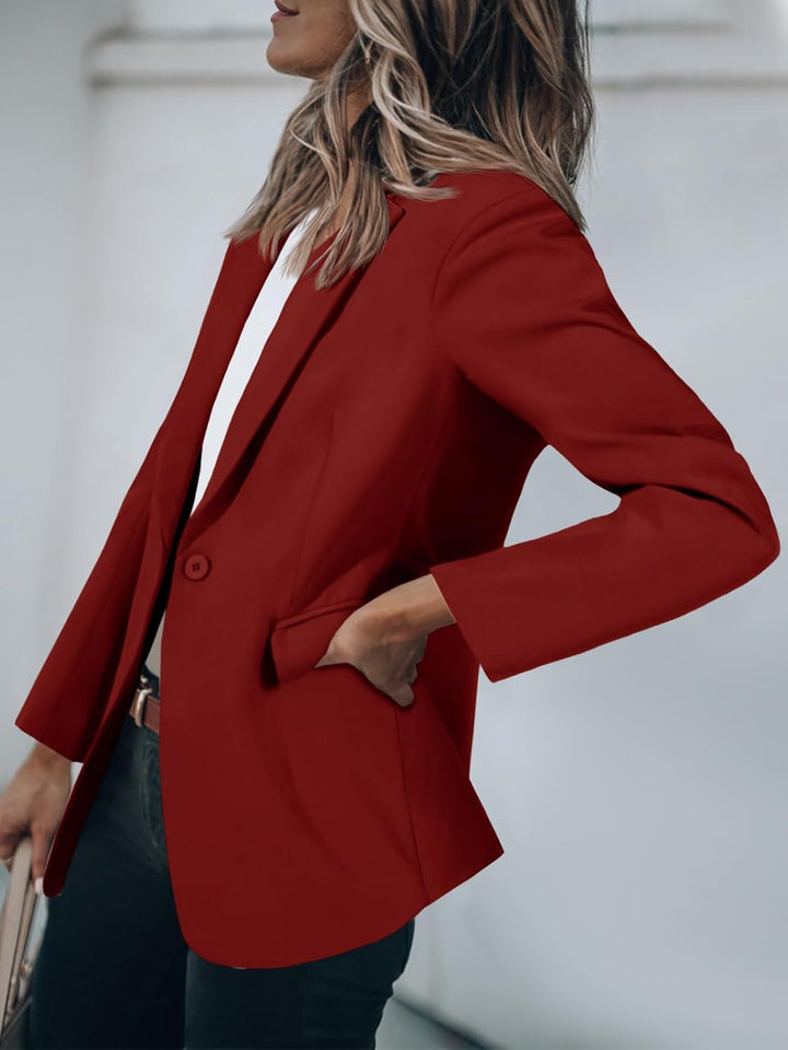 Cicy Bell Damen Langarm Casual Blazer Arbeit Büro Knopf Open Front Jacke Anzug M Burgund, M Burgund
