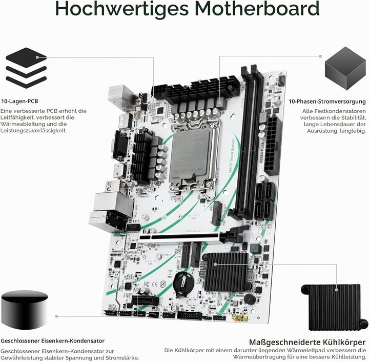 SHANGZHAOYUAN H610 Mainboard LGA 1700 Motherboard (μATX, 2*DDR4, SATA 3.0, USB 3.1, NVME M.2, WiFi M