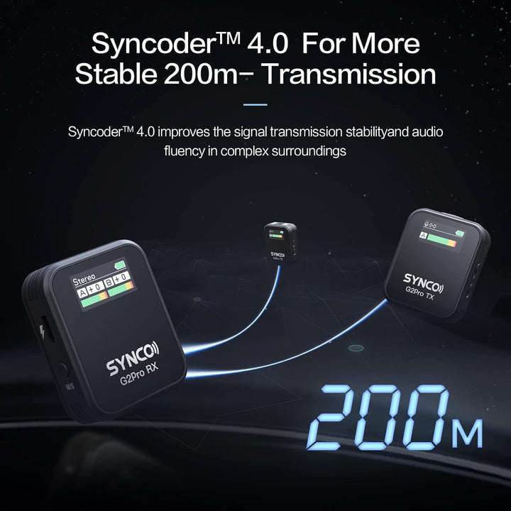 SYNCO G2 (A2) Pro 2.4GHZ Drahtloses Lavalier Mikrofon mit Ladekoffer 1 Empfänger 1 Sender Echtes Far