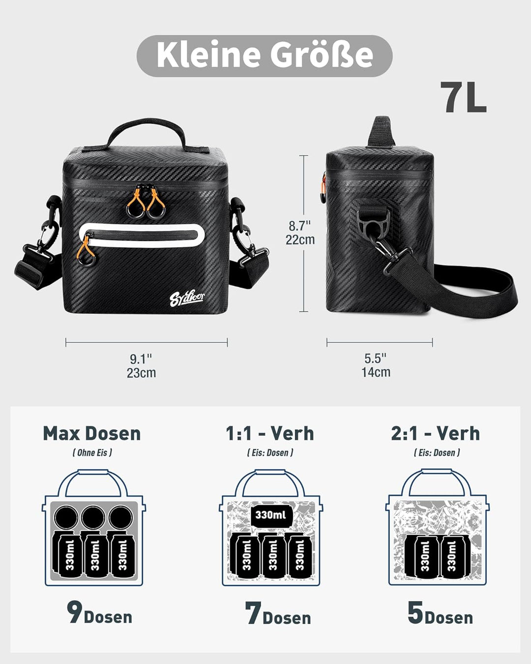 Kühltasche 7/14/24L - Isoliert & Wasserdicht | Tragbare Mini-Kühltasche mit Thermo-Iso-Schicht | Lei