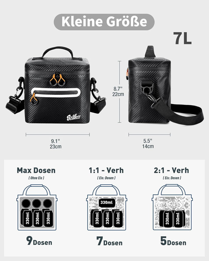 Kühltasche 7/14/24L - Isoliert & Wasserdicht | Tragbare Mini-Kühltasche mit Thermo-Iso-Schicht | Lei