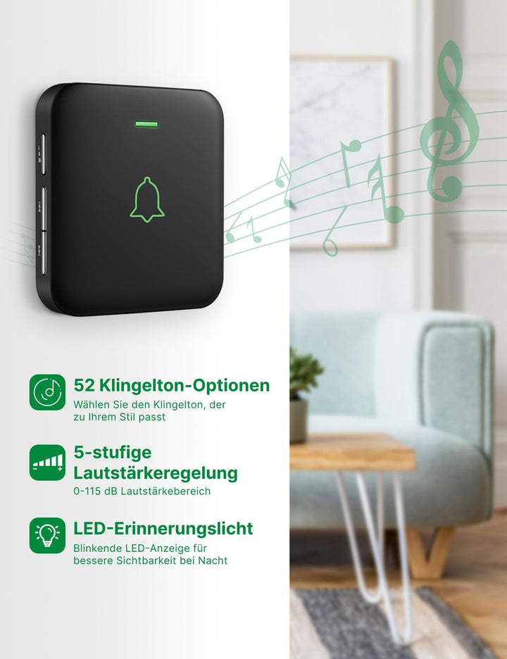 AVANTEK Kabellose Türklingel Batteriebetrieben, Mini Funkklingel 300M mit 2 Empfänger, IP55 Wasserdi