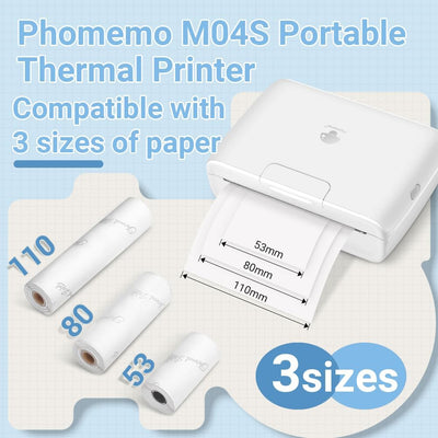 Phomemo M04S 110mm Mini Drucker Tragbarer – 300DPI Taschendrucker Bluetooth Thermodrucker für Handy,