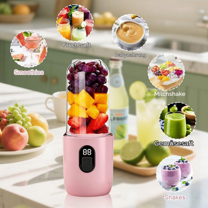 500ML Tragbarer Mixer, Smoothie Maker mit Reise-Deckel, Standmixer, Blender Elektrisch Mini-Mixer fü