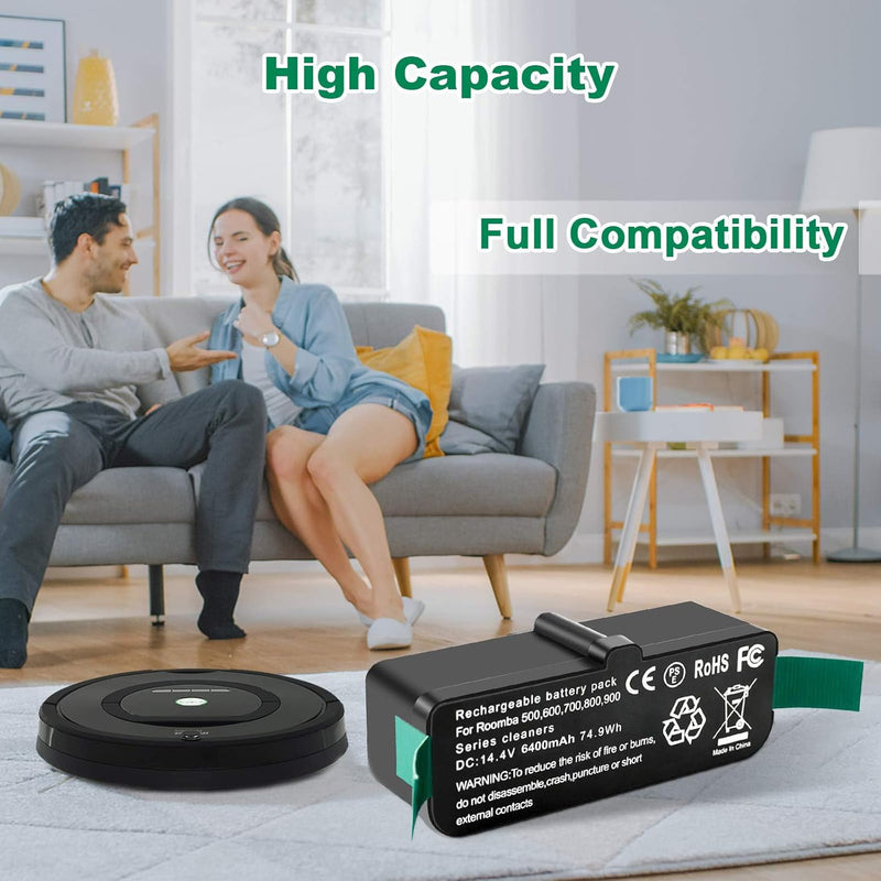 6400mAh Akku für iRobot Roomba,14.4V Ersatzakku für Roomba,6400mAh Li-Ion Akku für iRobot Roomba 500