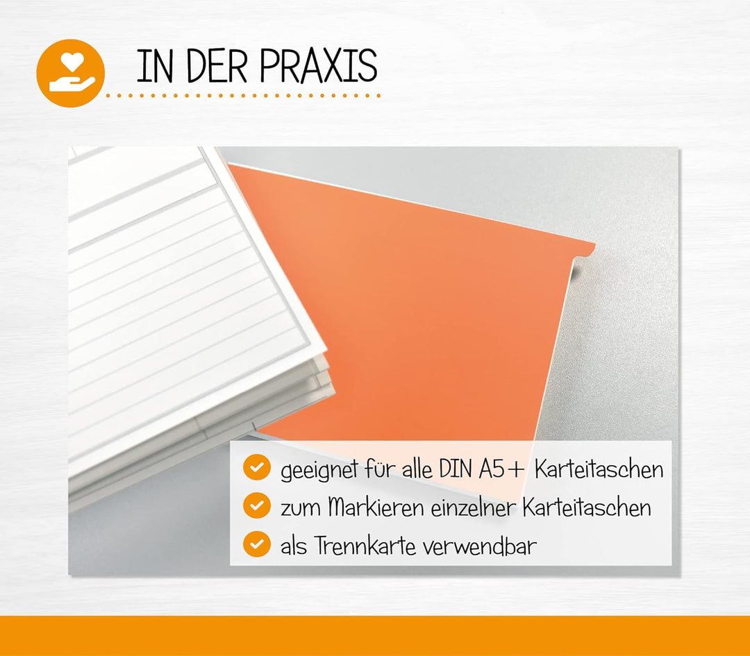 Signalkarten DIN A5 | 50 Stück | Trennkarten Kunststoff | Leitkarten zum Einlegen in Karteikarten Fa