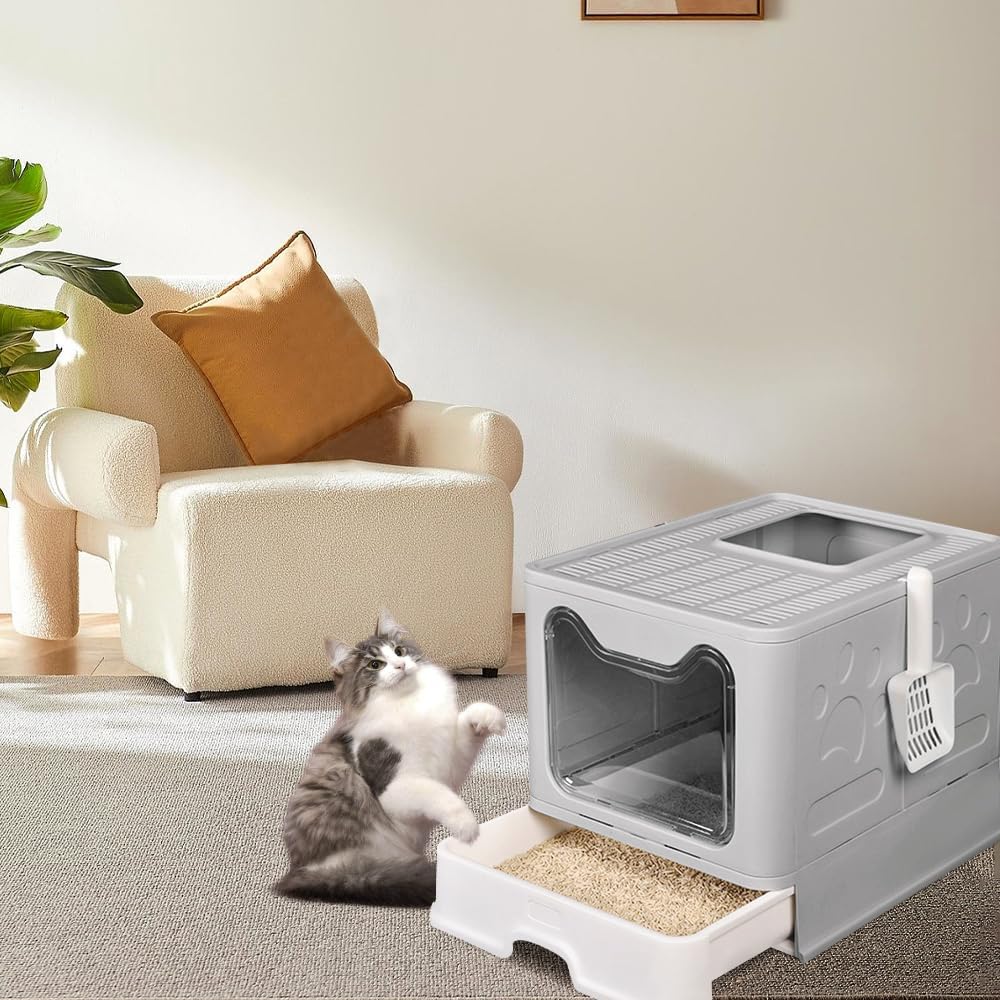 Faltbares Katzenklo 51×41×38 cm – Tragbare Katzentoilette mit Schaufel, platzsparend & leicht zu rei