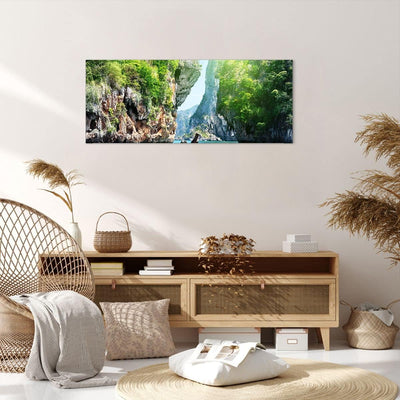 Wandbilder Dekoration Wohnzimmer Boot Klippen Natur Felsen Panorama Bilder auf Leinwand 120x50cm Lei