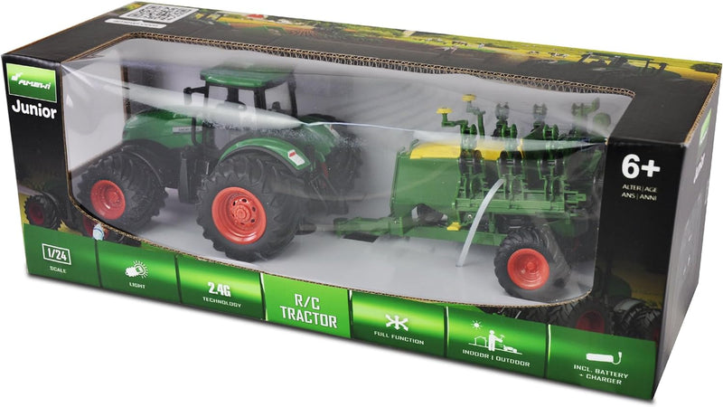 Amewi 22638 RC-Traktor mit Sämaschine, Sound & Licht, 1:24 RTR grün