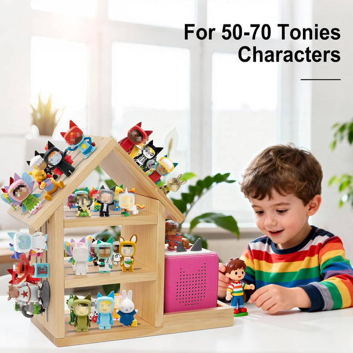 Gieanoo Haus-Form Tonies Regal, Geeignet für TonieBox 2/1 Grosse Tonie Magnetisches Regal Kiefer Hol