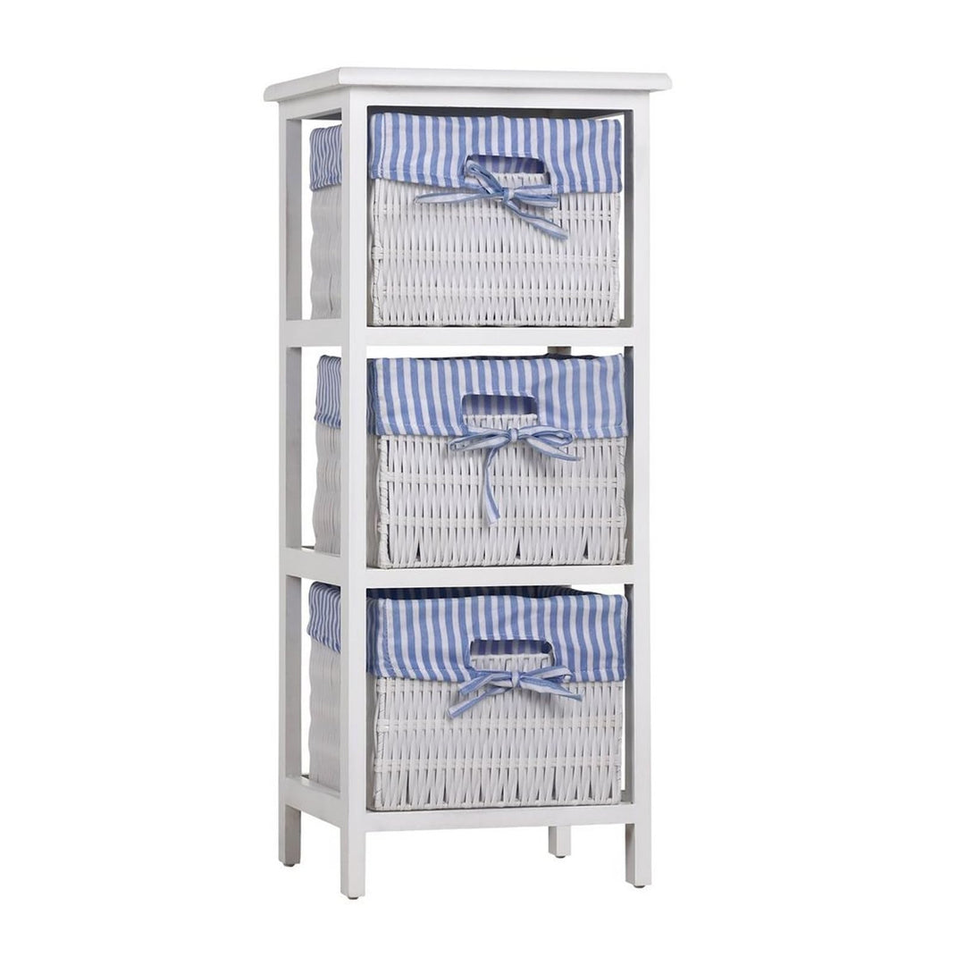 HTI living Regal mit 3 Körben Mia Landhaus Weiss Blau Badregal Schubladenkommode