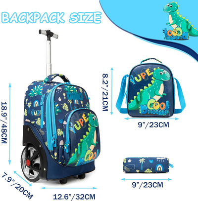 HTgroce Trolley Rucksack, Kinder Trolley Schultasche mit Rollen Trolley Schultrolly Schulrucksack mi