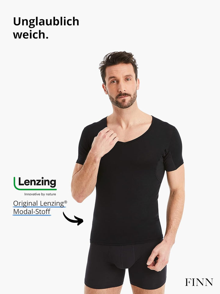 FINN Anti-Schweiss Shirt Herren mit V-Ausschnitt und integrierten Achselpads gegen Starkes Schwitzen