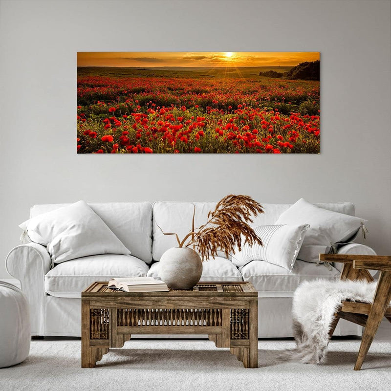 Wandbilder Dekoration Wohnzimmer Mohn Blume Wiese Panorama Bilder auf Leinwand 120x50cm Leinwandbild