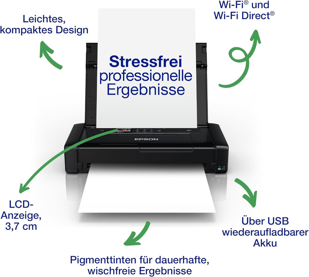 Epson WorkForce WF-110W tragbarer Tintenstrahldrucker (DIN A4, WiFi Direct, Drucker, mobiles Drucken