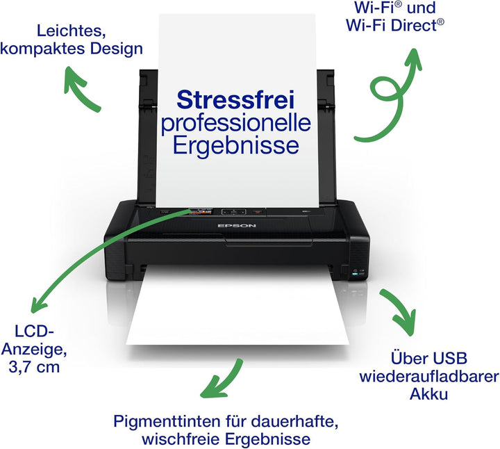Epson WorkForce WF-110W tragbarer Tintenstrahldrucker (DIN A4, WiFi Direct, Drucker, mobiles Drucken