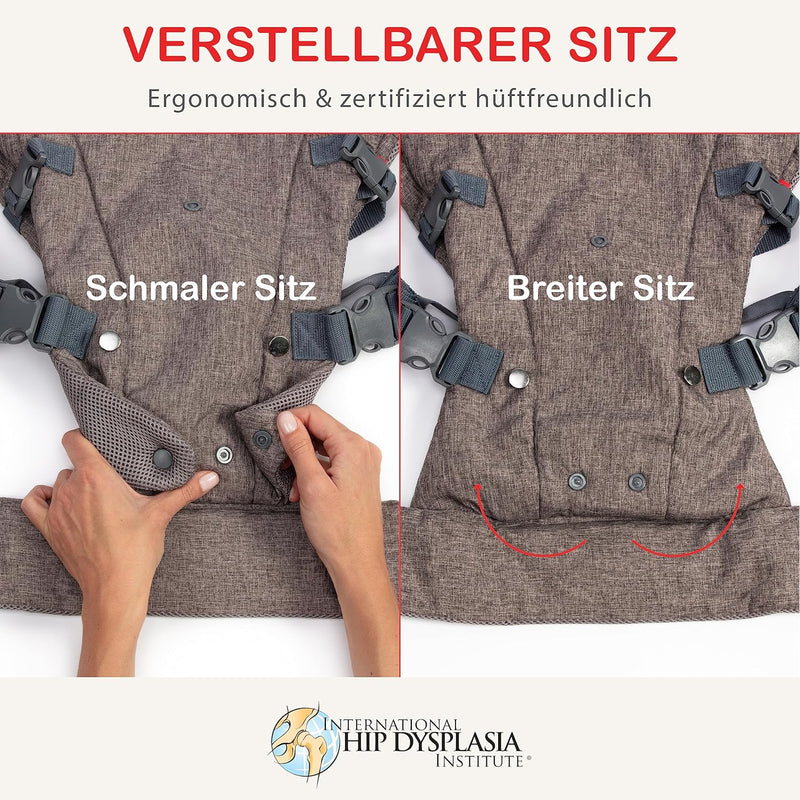 You+Me 4-in-1 Babytrage mit 3D-Cool Mesh – Für Neugeborene ab 3,6kg und Kleinkinder bis 14,5kg Grau,