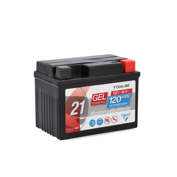 CARTEC Motorradbatterie YTX4L-BS, 4Ah, 120A, Gel Technologie Motorrad-Starter-Batterie, Erstausrüste