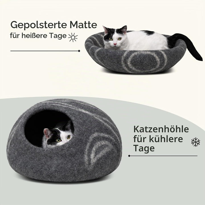 MEOWFIA Katzenbett Höhle – Umweltfreundliche Betten aus 100% Merinowolle für Katzen und Kätzchen (L,