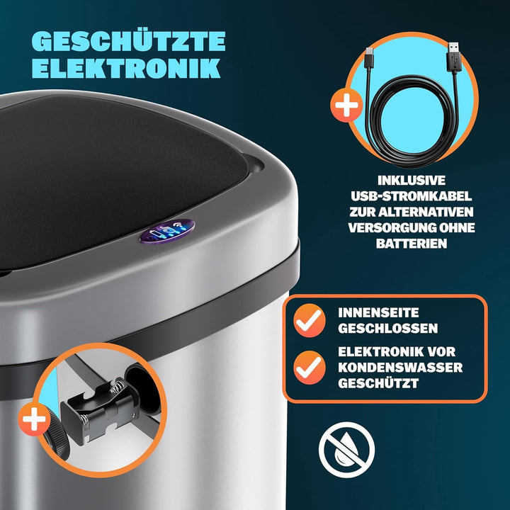 Monzana® Sensor Mülleimer Küche 58 L Automatik mit Bewegungssensor Soft-Close-Deckel Wasserdicht Sma