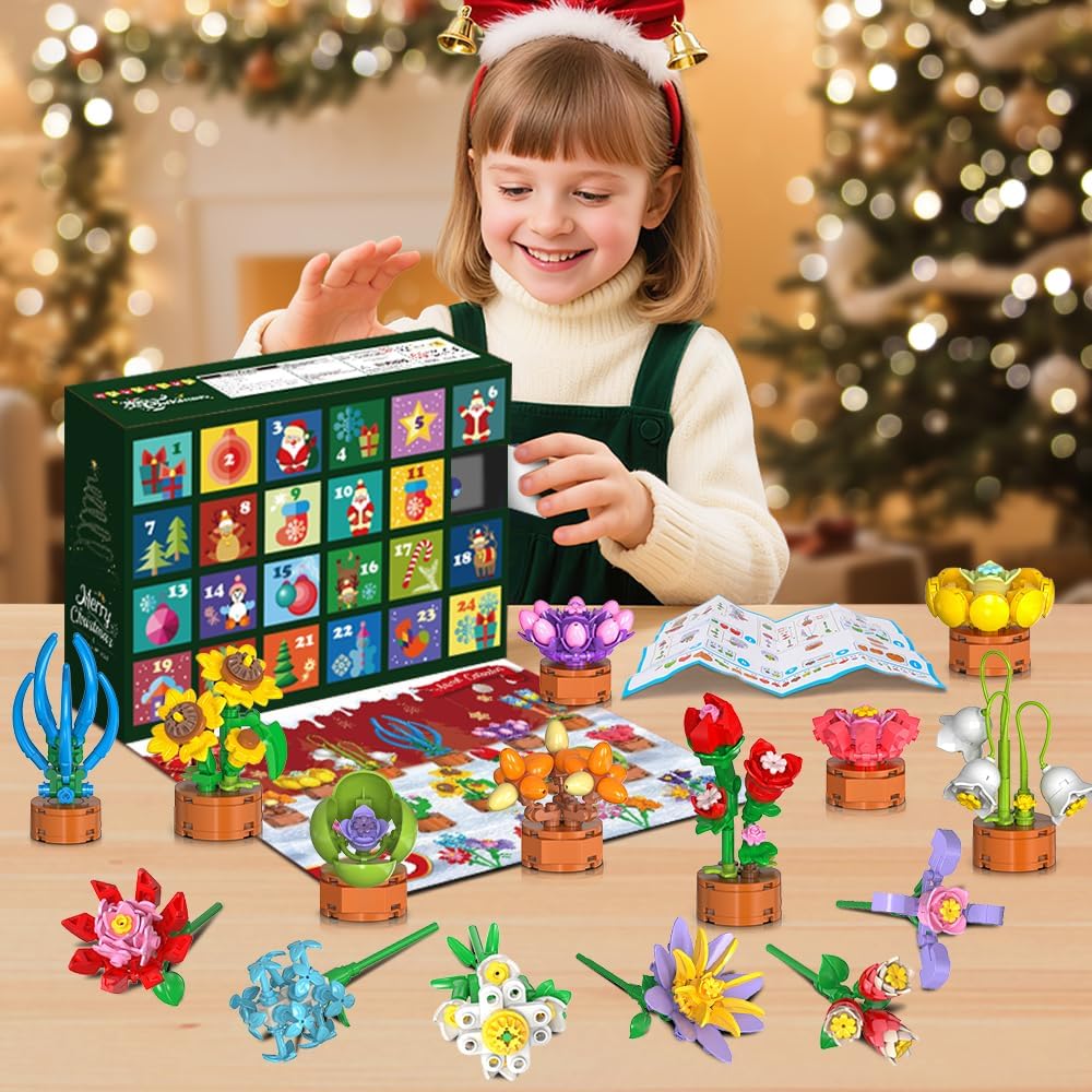 HOGOKIDS Adventskalender 2025 Blumen 3.6 Mini Bausatz - 24 Tage Weihnachten Countdown Sukkulenten Bo
