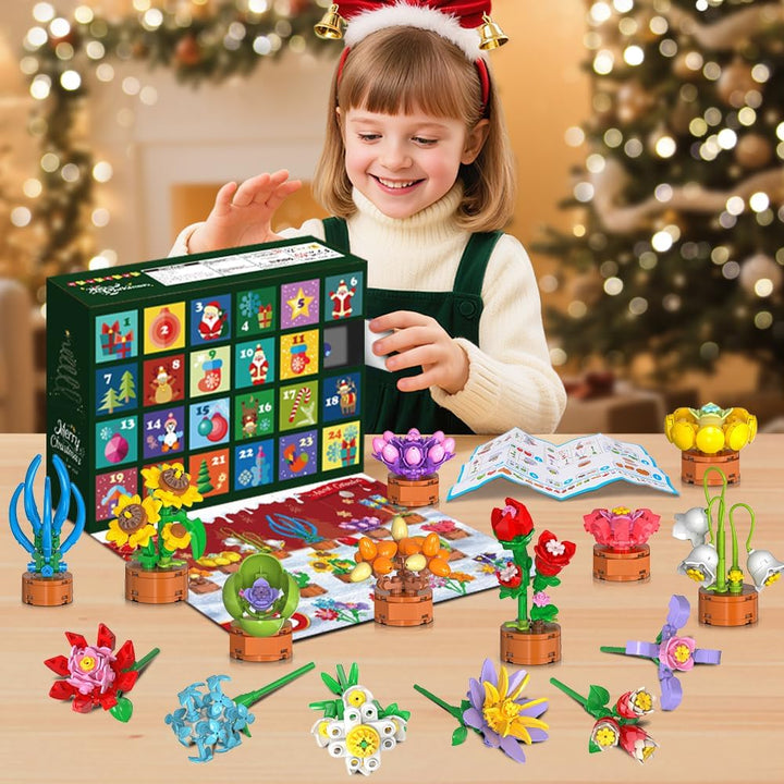 HOGOKIDS Adventskalender 2025 Blumen 3.6 Mini Bausatz - 24 Tage Weihnachten Countdown Sukkulenten Bo