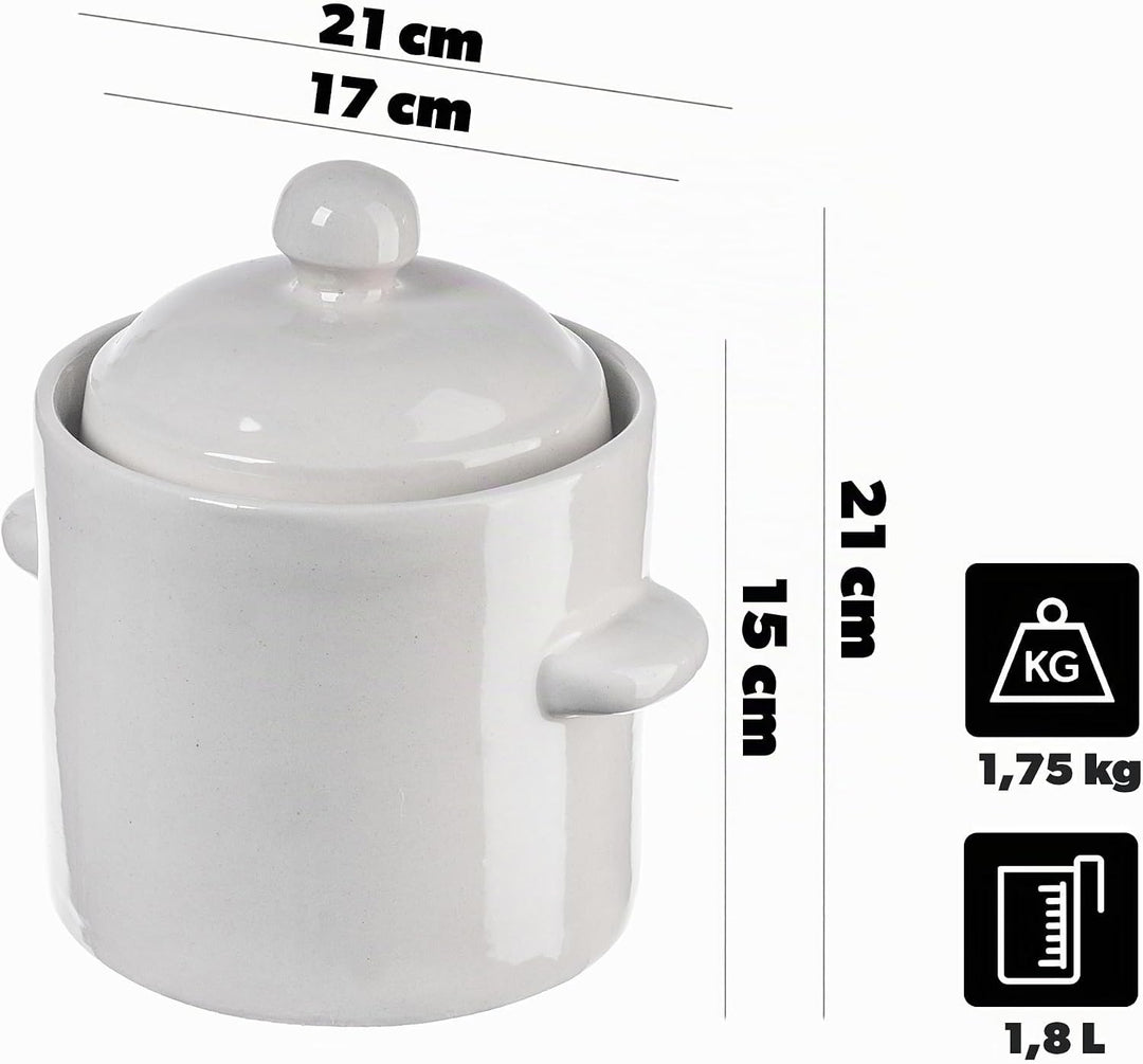 KADAX 1,8L Steinzeugtopf, Dichter Keramiktopf mit Deckel, Spülmaschinenfester Steinguttopf, handgefe