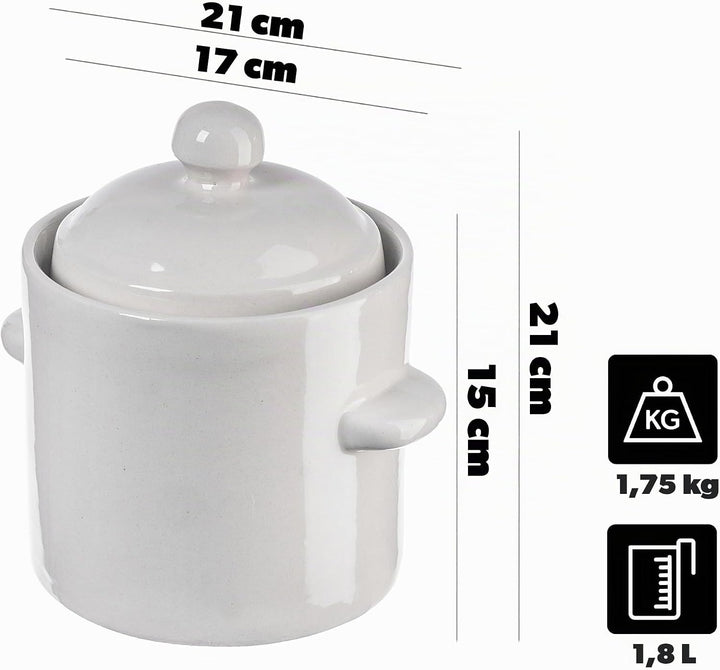KADAX 1,8L Steinzeugtopf, Dichter Keramiktopf mit Deckel, Spülmaschinenfester Steinguttopf, handgefe