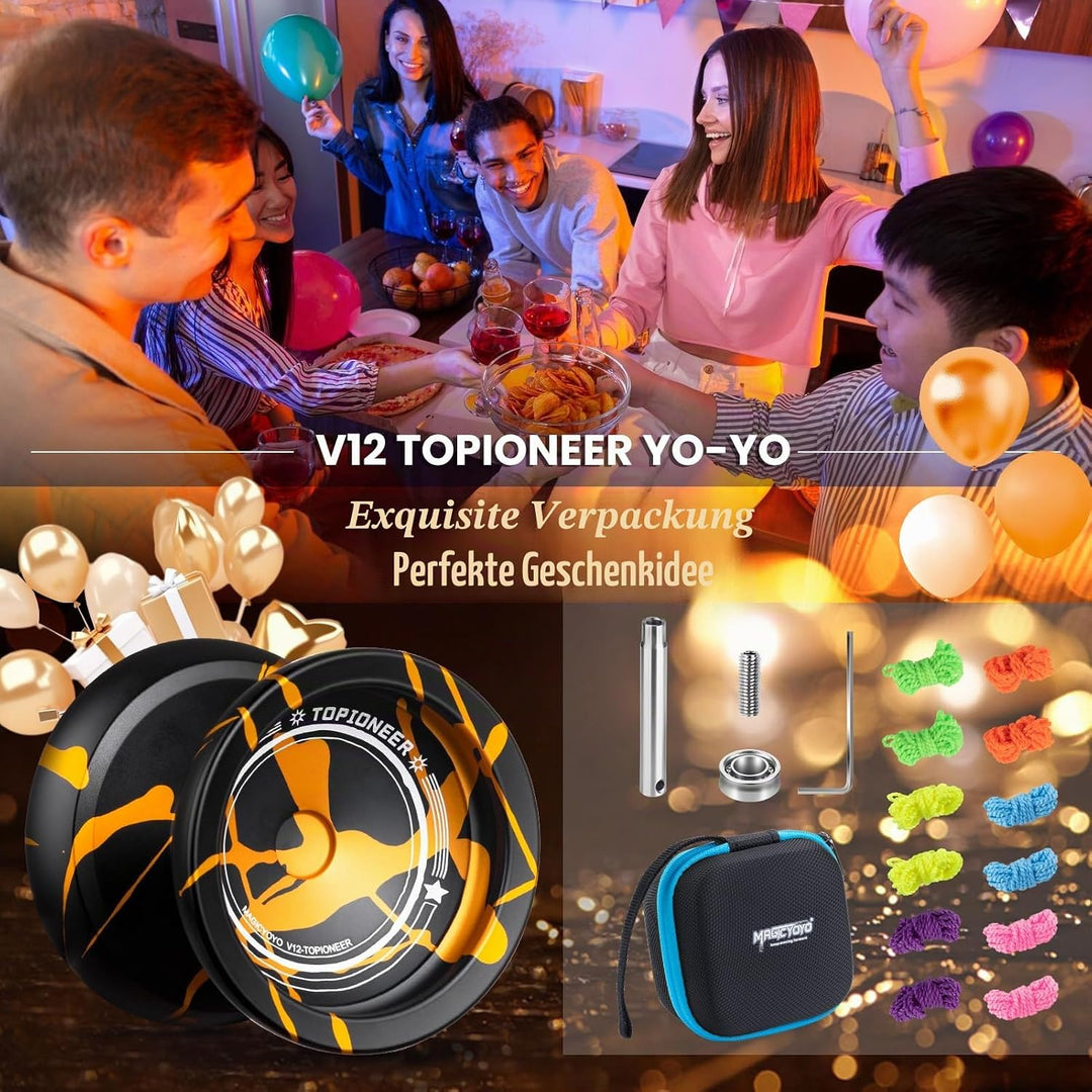 MAGICYOYO V12 Profi JoJo Finger Spin Yoyo für Anfänger &amp; Fortgeschrittene, Duales Metall-JoJo Reakti