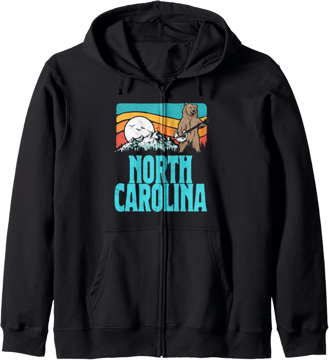 North Carolina Mountains Bluegrass Banjo Bear Funny Graphic Kapuzenjacke