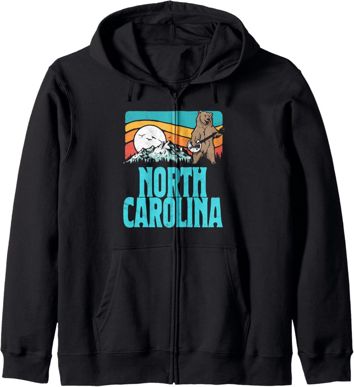 North Carolina Mountains Bluegrass Banjo Bear Funny Graphic Kapuzenjacke