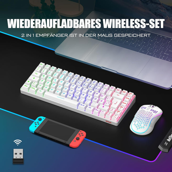 RedThunder 75% Kabelloses Gaming Tastatur und Maus Set, QWERTZ DE Layout, 85 Tasten, Wiederaufladbar