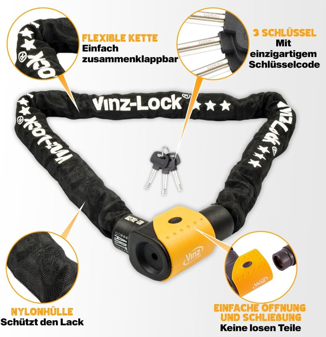 VINZ Jannu Kettenschloss ø10mm | ART 3 Zertifikat | Schloss für Roller E-Scooter Motorrad Moped E-Bi