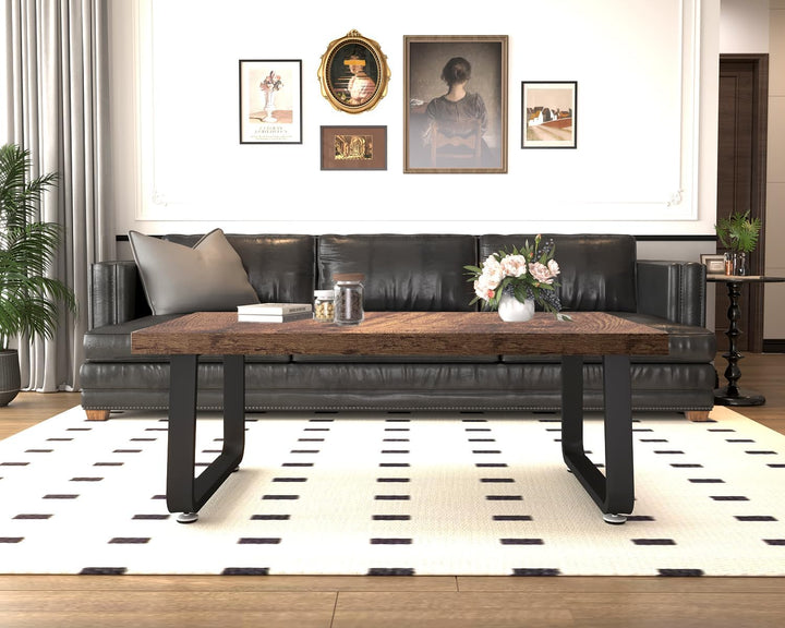 HSH Couchtisch Holz, Industrie Design Wohnzimmertisch Holz und Metall-Mitteltisch, Couchtisch Klein