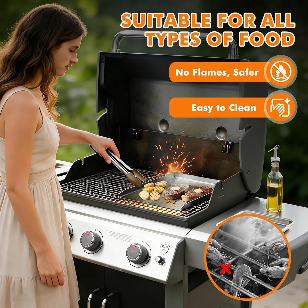 Grillplatte Plancha Geschenke für Männer Frauen 40 x 30cm, mit 2 Grillspachtel Set, BBQ Grillplatte