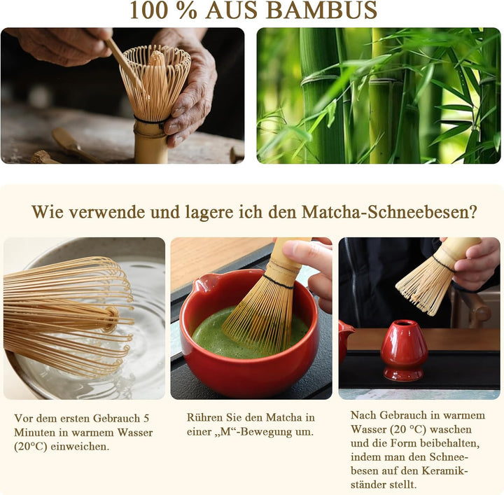 Matcha Set Handgedrehtes Macha Tea Set mit Bambus Matcha Besen, Keramik Matcha Schale, Löffel und Ha