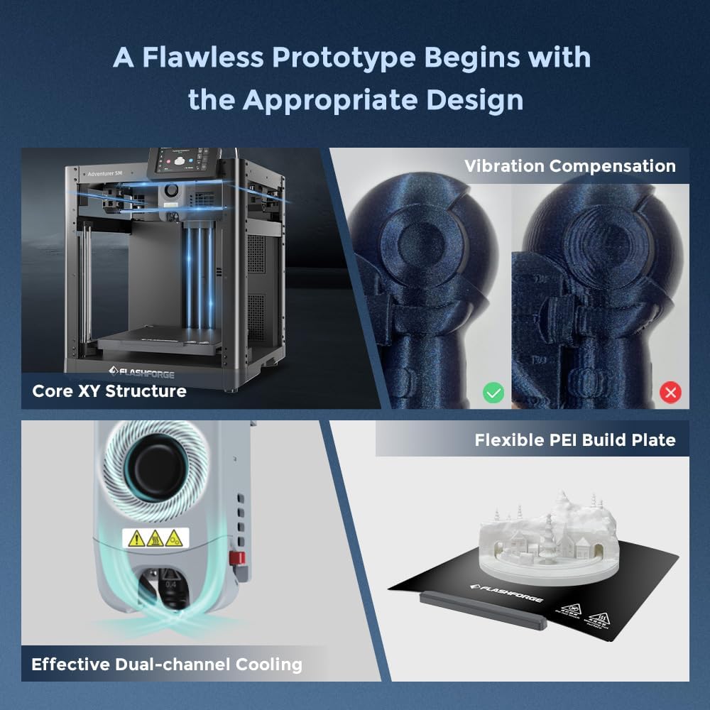 FLASHFORGE Adventurer 5M 3D Drucker, Voll Auto-Kalibrierungsdruck mit 1-klick Max 600mm/s Geschwindi