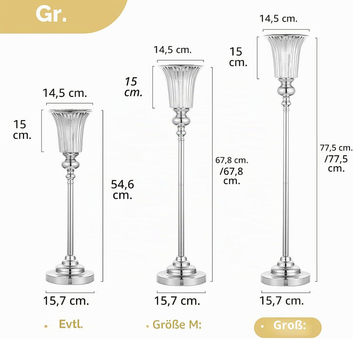 NUPTIO Blumenständer Metall Silber Vase: 2 Stück 77.5cm Hoch Blumenvase Hochzeit Ständer Trompete Va