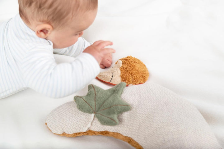 sigikid 39711 Baby-Aktivkissen in Hörnchenform, Tierdruck, Beige/Braun/Spielkissen, 33x37x10 cm, Bei