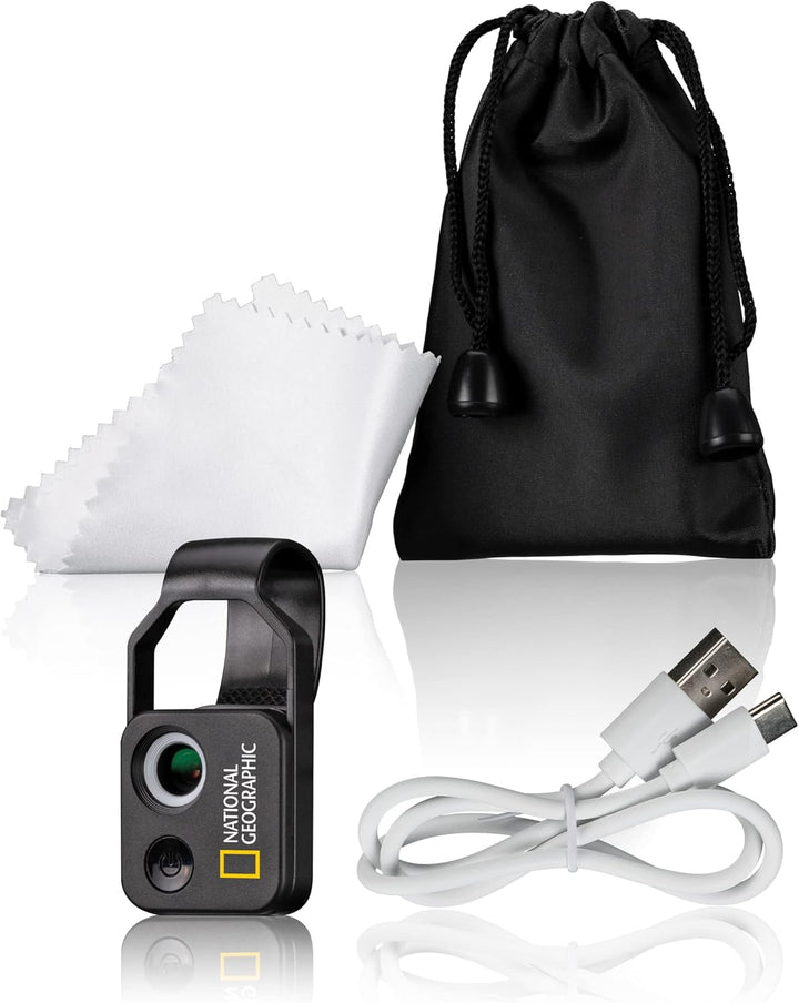 National Geographic Handy-Mikroskop 200x mit CPL, 2 Helligkeitsmodi und Universal-Clip, kompatibel m