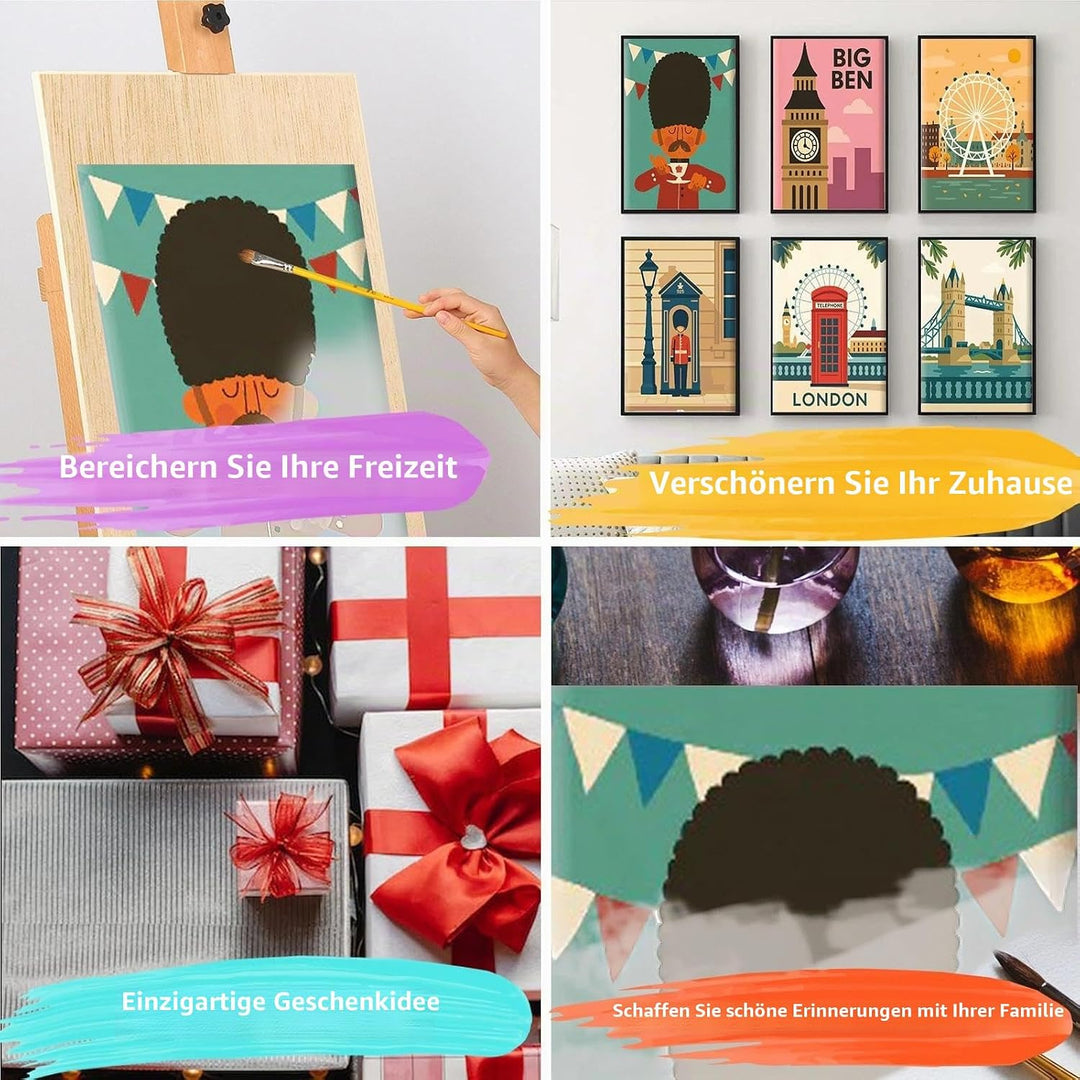 JATOK 6 Stück Malen Nach Zahlen Erwachsene, DIY Londoner Stadtbild für Anfänger, Handgemalt Ölgemäld