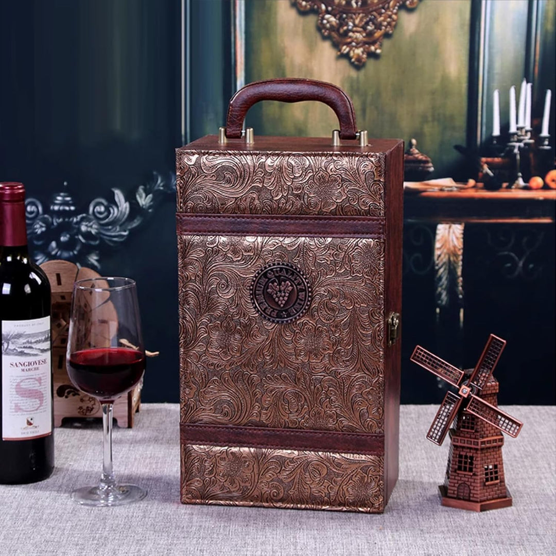 Weinflasche Box Weinkoffer Geschenkset Sommelier für 2 Flaschen - Weintragekoffer für Hochzeit Jubil
