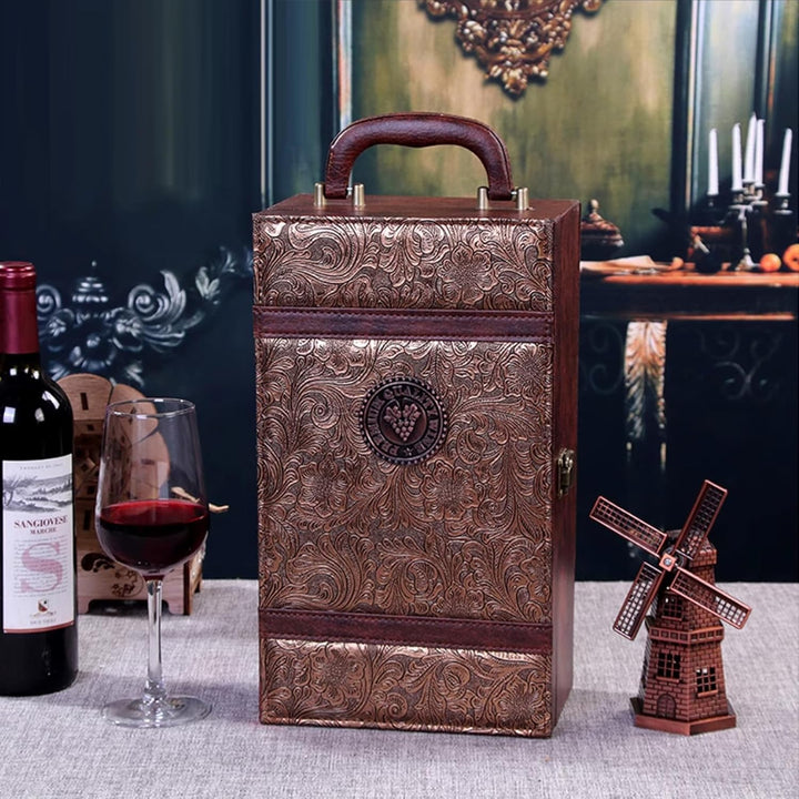 Weinflasche Box Weinkoffer Geschenkset Sommelier für 2 Flaschen - Weintragekoffer für Hochzeit Jubil