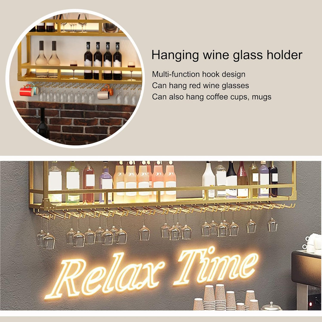 Weinregal Metall Bar Regal Wand Flaschenregal Schmal Weinständer mit Weinglashalter für Bartheke Woh